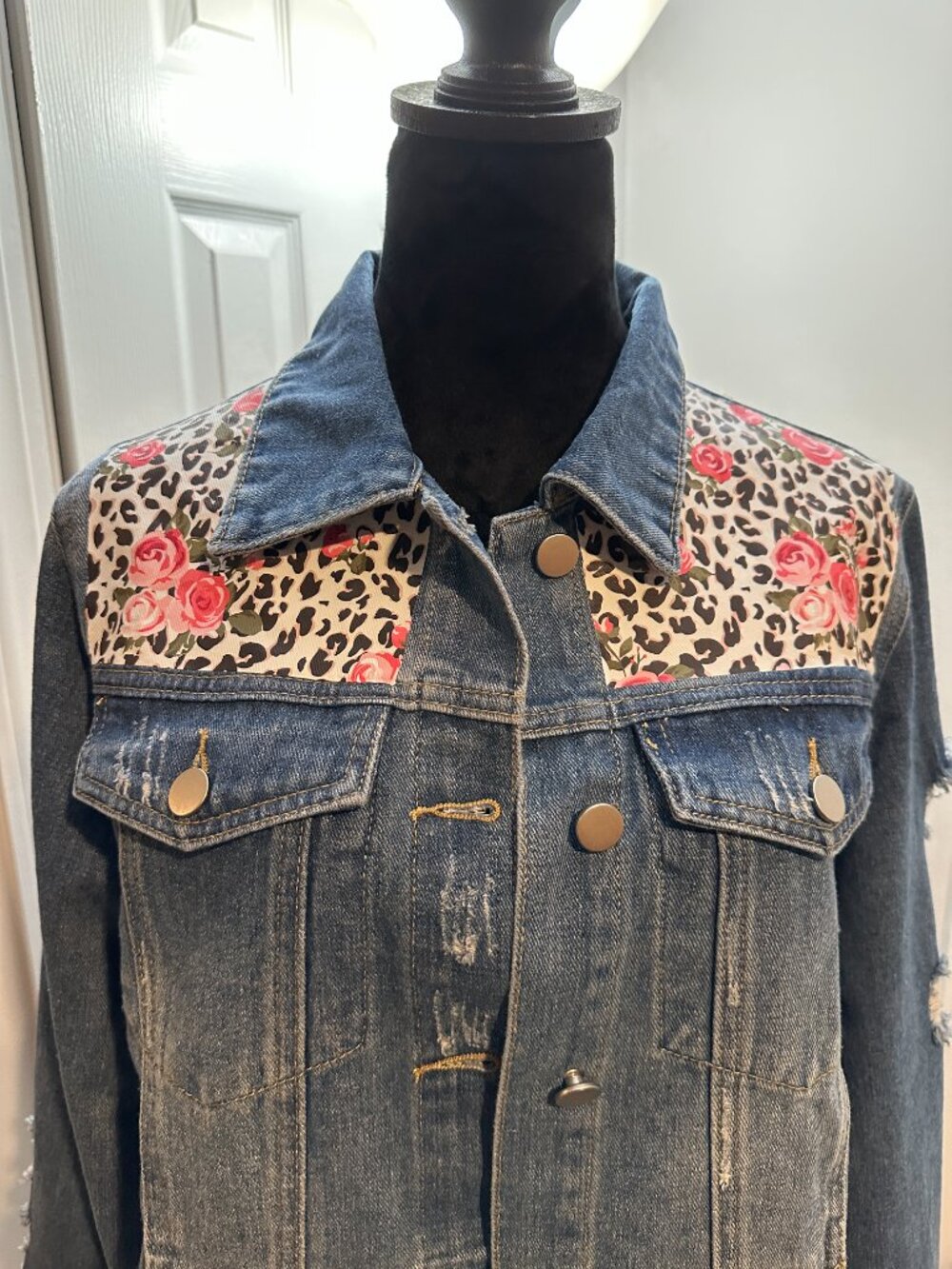 Rolling Stones Mick Jagger Denim Jean Jacket with Floral Front Panels (M) - Picture 3 of 3